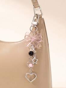 1 pièce/4 pièces Chaîne de téléphone style Y2K mode femme, nœud rose doux, étoile argentée, étoile à cinq branches, cœur, perles roses & argentées, pendentif de sac, décoration de sac de chaîne de téléphone créative, convient comme cadeau pour la meilleure amie pour la rentrée scolaire - Multicolore - Voir 4
