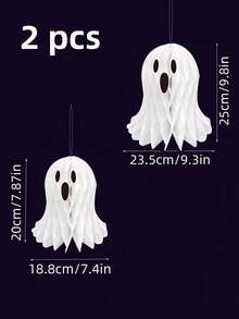 1 Set(2 Pcs) Halloween White Ghost Paper 3D Honeycomb Hanging Ornaments Halloween Night Hanging Decorations Living Room Garden Decor Spooky Cute Ghost Atmosphere Courtyard Arrangement Small Medium Size 2pcs Set Room Decor Home Decor Halloween Decor - Halloween Paper Ghost Figurines - View 10