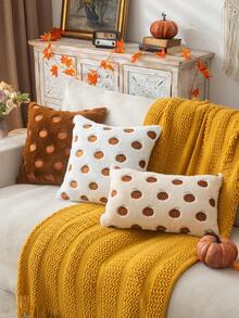 Homemorelove 1/2pcs PV Velvet Small Pumpkin Embroidered Pillow Case, Autumn Decor, Thanksgiving, Halloween Atmosphere Home Decoration Throw Pillow, Suitable For Living Room, Bedroom, Sofa, Pillow Insert Not Included - Off-white Rabbit Fur Dark Brown - View 5