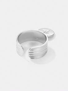 Kryxie 1pc Niche Fashionable Star Shaped Inlaid Open Ring - Silver - View 3