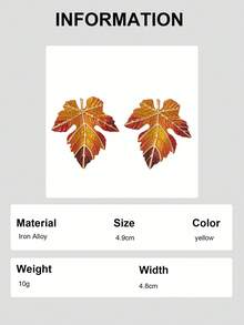 2件組女性秋季楓葉合金彩繪落葉耳環 - 黃色 - View 7