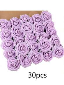 30/25/10/1朵仿真玫瑰花帶莖，適合DIY婚禮花束、桌花裝飾、派對、嬰兒洗禮、居家裝飾，OPP袋包裝（不含盒子） - 紫色 - 查看 8