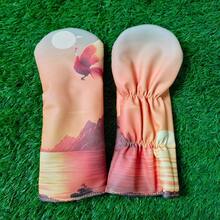 New Chinese Style Oriental Artistic Golf Club Head Cover, Club Protection Sleeve, Sun-Chasing Crane Landscape Sunset Full Print Pattern, Wear-Resistant PU Leather Driver Protector - Coral Orange - View 5