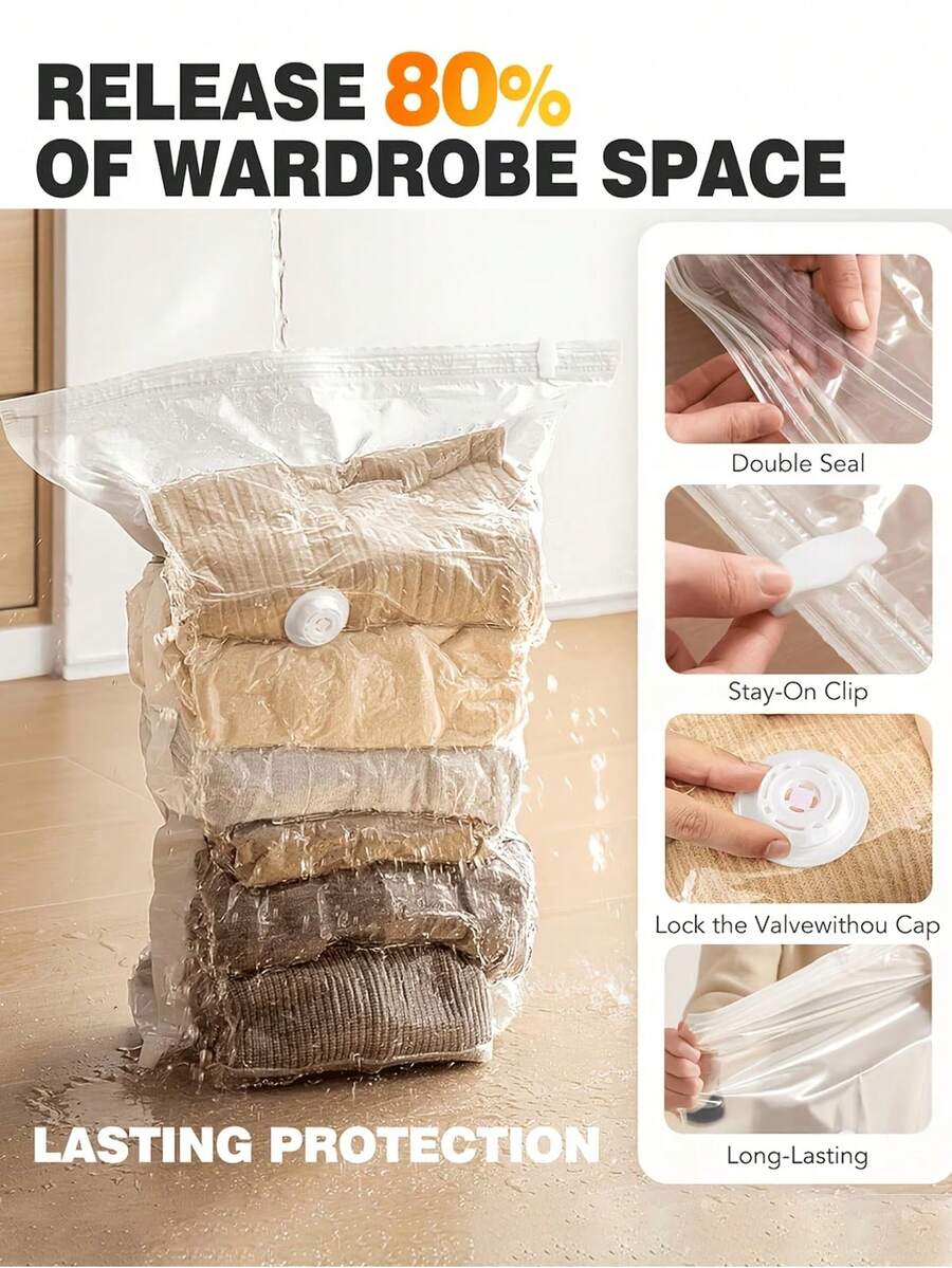 5/3/1pc Squeeze-Style Vacuum Storage Bags, Thickened Clothing Storage Bags, Suitable For Travel Storage, Closet Bedding, Clothing Organization, Compression Storage Bags, Dorm Storage