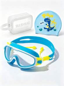 1pc Kids (Under 12) High Definition Large Frame Swim Goggles And Swim Cap Set, With Storage Bag, Waterproof, Anti-Fog, Anti-Leak, First Day Of School - Blue - View 9