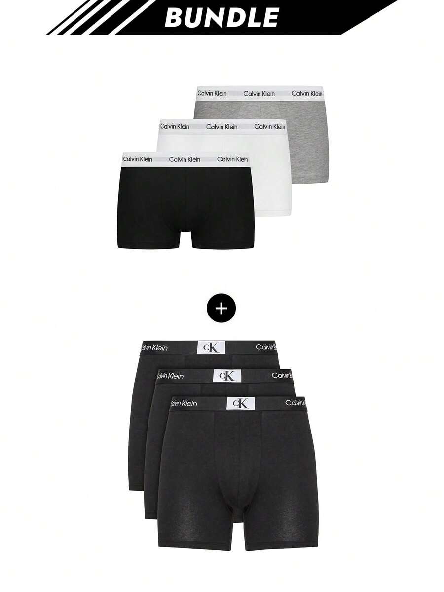 Calvin Klein [حزمة] بوكسرات قطنية حديثة 3 عبوات + ملابس داخلية 3 عبوات سراويل رجالية - رمادي / أبيض / أسود + أسود - مشاهدة 1