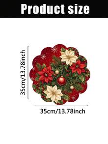 2/4/600入聖誕派對花卉餐墊－聖誕一品紅、裝飾球與紅冬青莓果設計，13.78英吋亞麻材質，桌面裝飾防滑耐熱可機洗 - 彩色 - 查看 8