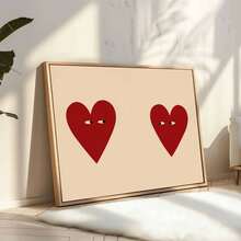 1pc Canvas Poster, Two Red Hearts With Googly Eyes, Funny And Quirky, Expressing Love And Humor, Wall Art Canvas Painting - A - View 2
