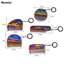 MASTERLEE 1pc, Iridescent Portable Colorful Peach Wood Flat Comb, Mini Small Size With Hanging Ring For Carrying On Bag, Non-Damaging Rounded Teeth, Head Massage Comb, Birthday Gift, Christmas Gift, Suitable As A Gift - Multicolor - View 5