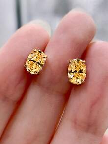 1 par de pendientes de botón románticos de circonita cúbica para mujer, joyería para boda, compromiso, fiesta, regalo del Día de San Valentín - Oro + Amarillo - Ver 6