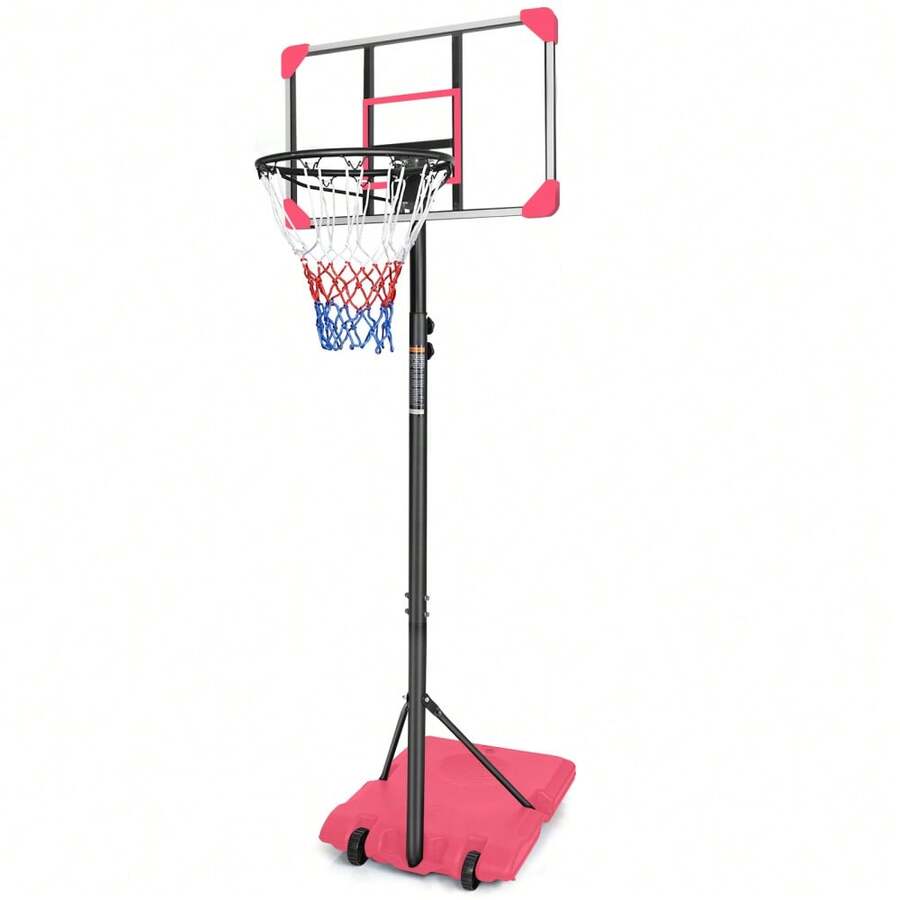 Portable Basketball Goal System With Stable Base And Wheels, Use For Indoor Outdoor Teenagers Youth Height Adjustable 5.6 To 7ft Basketball Hoop 28 Inch Backboard - Pink + Iron - View 1