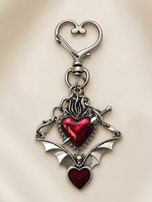 1pc Arrow Through Heart Bat Keychain, Fashion Heart-Shaped Bat Key Ring, Gothic Style Fashion Bag Charm, Commemorative Gift For Friends And Family, Halloween Pendant - Multicolor - View 2