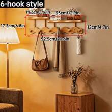 1pc Solid Wood Wavy Pattern High-End Wall Coat Rack, Shelf + Multi-Hook 2-In-1 Design, Modern Style Natural Wood Finish, Home Entryway Hallway Doorway Key Bag Storage Hanging Rack, Easy Installation High Load-Bearing Stable Structure, Cream Style High Aesthetic Home Decor Wall Storage Organizer - Multicolor - View 5