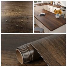 1 Roll Dark Walnut Wood Grain Self-Adhesive Wallpaper, Waterproof Removable Contact Paper For Tabletop, Door, Cabinet, Wall, Countertop, Furniture Renovation And Decoration - New Brown Wood Grain - View 2