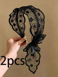 1/3/6pcs Women's Black Lace Fairy Headband, Ultra Soft Sponge Material, Fashionable Versatile, Elegant Minimalist, Suitable For Daily Wear - Black - View 8