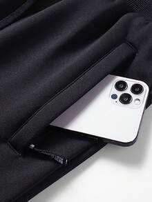 Men's Thick Fleece Ski Pants, Soft And Comfortable, With Zipper Pockets And Drawstring Waist, Suitable For Winter Outdoor Sports, Black - Black - View 7