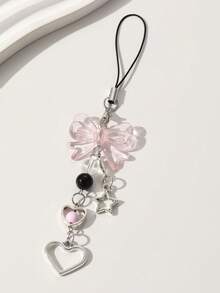 1 pièce/4 pièces Chaîne de téléphone style Y2K mode femme, nœud rose doux, étoile argentée, étoile à cinq branches, cœur, perles roses & argentées, pendentif de sac, décoration de sac de chaîne de téléphone créative, convient comme cadeau pour la meilleure amie pour la rentrée scolaire - Multicolore - Voir 16