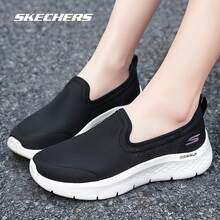 Skechers Women's Openwork Breathable Mesh Cloud Foam Sole Slip-On Cushioned Walking Shoes, Lightweight Sports Shoes - Black - View 3