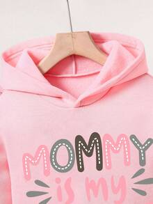 2pcs/Set Toddler Letter Print Warm Hoodie And Sweatpants Set - Pink - View 3