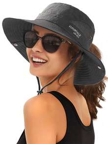 1pc Women's Ponytail Hole UPF 80+ Sun Hat, Large Brim Foldable Beach Summer Hat, Outdoor Bucket Hat,Vacation - A - View 12
