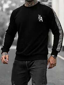Men's Autumn Casual Fashion Outdoor Sports Pullover Sweatshirt, Simple Daily Commute Long Sleeve Sweatshirt - Black - View 1