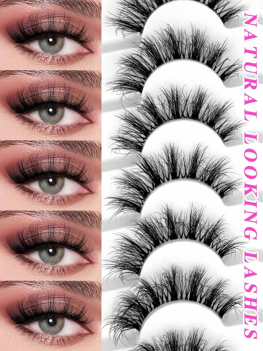 ENCHUW 7 Pairs Lashes With Clear Band Natural Look False Eyelashes Fluffy False Lashes Pack Wispy Eyelashes Curly Eyelashes For Daily Wear - Black - View 1