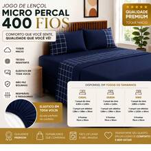 Alegra 400 Thread Count Silk Touch 4-Piece Sheet Set For Double/Queen/King Sizes - Premium Comfort - 海軍藍格子圖案 - 查看 3