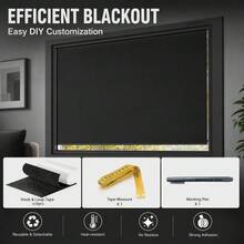 100% DIY 遮光窗簾，自黏式隔熱隱私遮陽簾，便攜旅行使用，快速安裝可修剪，適用於臥室、宿舍、居家辦公室 - 黑色帶筆,捲尺,補丁 - 查看 26