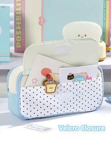 1pc Star Butterfly Floral Polka Dot Pencil Bag, Cute Girly Handheld Multi-Layer Large Capacity Portable Pen Case, For Girls, Back, First Day Of School - Multicolor - View 3