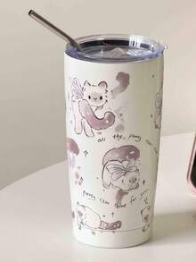 不锈钢便携式咖啡杯，双口设计，新款夏季水瓶带吸管，时尚单品，适合居家、办公、学校使用，可与女友或朋友互赠，自用亦可作为礼物 - 彩色 - 查看 16