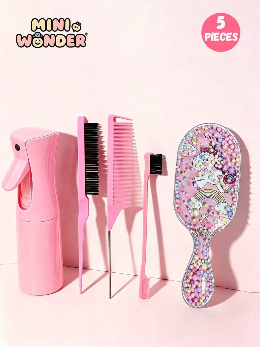 5pcs Round Rectangular Pony Hair Styling Tool Set: Spray Bottle, 2 Tail ...