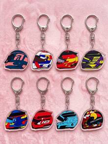 1pc/8pcs F1 Racing Helmet Pattern Keyring Packs, Racing Helmet Silhouette, Fashionable Decorative Keychain, Suitable For Back To School, Gift For Racing Fans, Daily Wear, 2026 F1 Season Popular Merchandise - Multicolor - View 5
