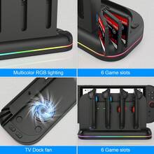 Base de carga para Switch OLED/Joy-Con, luz RGB, 6 ranuras para juegos, carga rápida de 2H, USB 3.0, soporte de enfriamiento compatible con Switch - Negro - Ver 4
