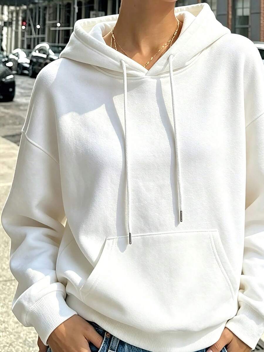 女款秋冬新款極簡休閒百搭抓絨內裡運動衫 - 白色 - 查看 1