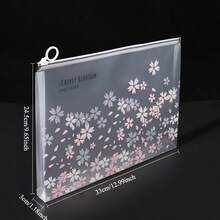 A4 Waterproof Zipper File Bag, Random Color, 4 Transparent Pink Cherry Blossom Patterns, Multi-Functional Portable School Supplies Organizer, Perfect Gift For Teacher's Day, Back To School, Halloween And Christmas,Back To School Season - Multicolor - View 8
