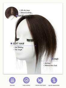 8-14 Inch Women's Bangs-Free Human Hair Topper, 360° Rotatable Upgraded Base With 3 Clips, Suitable For Thinning Hair, White Hair, Hair Loss, Adds Volume, Dark Brown Color - Dark Brown - View 6