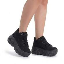 Buffalo Women's High Platform Sneakers Tractor Shoe 7cm High Promotion - 黑色 - 查看 4