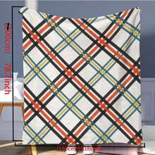 Grid Print Flannel Blanket Digital Print 1pc - Mocha Brown - View 3
