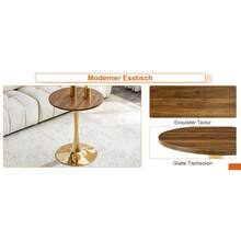 60 Cm Round Side Table / European Style Small Dining Table / MDF Dining Table / Non-Slip And Quiet Table Legs / Suitable For Living Room And Dining Room - 金色+胡桃木色 - 查看 11