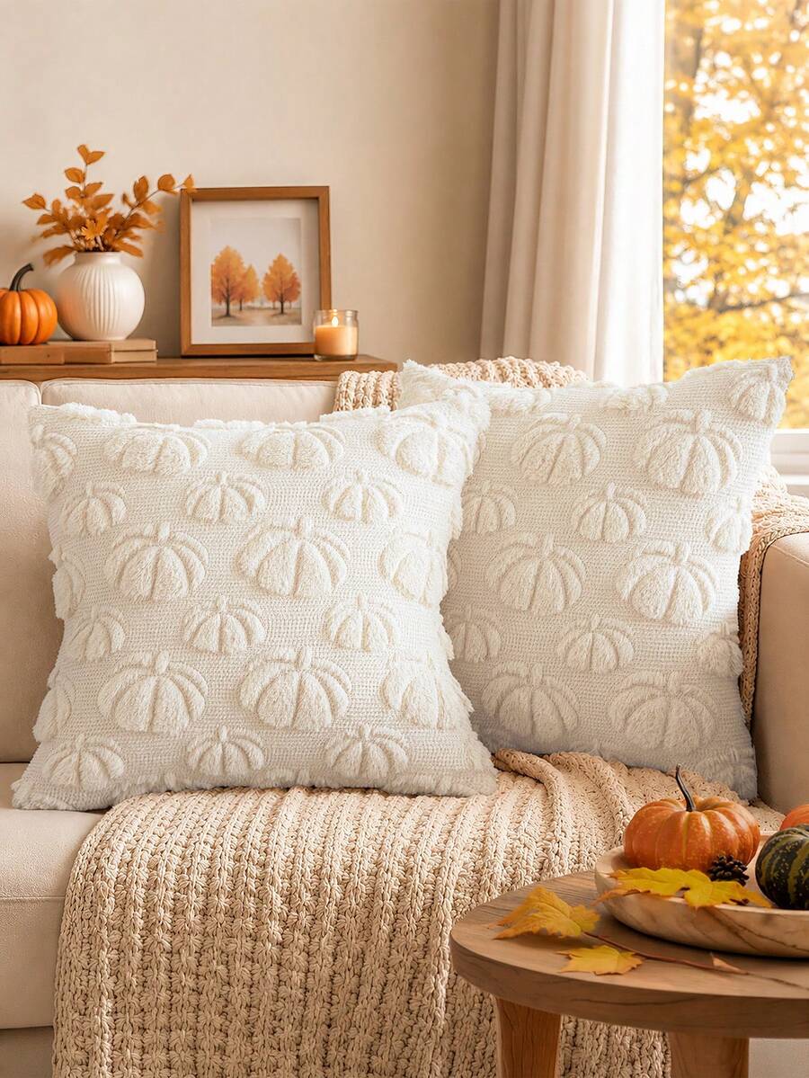 Homemorelove 1/2pcs Autumn Home Decor Throw Pillow Covers, 3D Large & Small Pumpkin Pattern Embroidered Plush Pillowcases, Polyester, Hidden Zipper, Pillow Insert Not Included, Suitable For Living Room, Bedroom, Sofa, Thanksgiving, Halloween Atmosphere Decoration