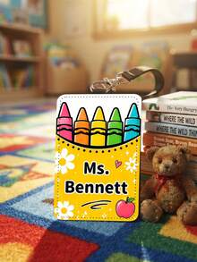 Custom Teacher Name Crayon Bucket Badge Holder,Rainbow Crayon Luggage Tag,Pocket Teacher Staff ID Card Cover,Teacher Appreciation Gift,Back To School - Multicolor - View 12