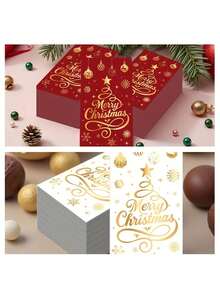 20pcs/1pc Christmas Themed Decorative Napkins, Disposable, With Faux Gold Lettering And Christmas Tree Pattern, Suitable For Christmas Party, Birthday, Themed Event, Vintage Party, Etc. - One Size Fits All - View 9