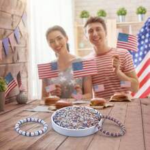 60-200顆紅白色藍色圓形隔珠，8mm愛國風水晶水鑽隔珠，適用於珠飾手鍊與項鍊製作 - 藍,紅,白 - 查看 4