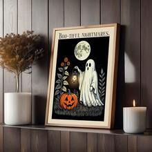 1pc Cute Ghost Canvas Wall Art Decor Spooky Halloween Poster Retro Pumpkin Print Gothic Moonglow Painting Aesthetic Hanging Picture Funny Quote Artwork For Bedroom Living Room Holiday Home Decor Unframed /Framed/Wooden Hanging - Pattern - View 5