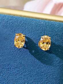 1 par de pendientes de botón románticos de circonita cúbica para mujer, joyería para boda, compromiso, fiesta, regalo del Día de San Valentín - Oro + Amarillo - Ver 5