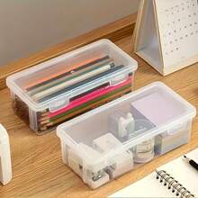 1/2/4pcs Large Capacity Transparent PP Storage Boxes, Office Supplies Storage Boxes, School Supplies Storage Boxes, Desktop Organizer And Accessories, Stackable, Clear Visibility, Secure Closure, Stationery Storage Boxes - Multicolor - View 3