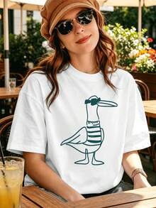 Women's Casual Duck Graphic Print T-Shirt, Made Of High-Quality Fabric, Hip-Hop Street Style, Comfortable, Durable And With An Eye-Catching Graphic Design. - White - View 6