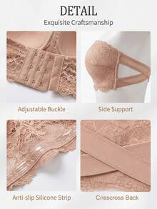 Sujetador bandeau de encaje ligero, estilo casual sin aros, sin relleno, espalda cruzada, antideslizante - Albaricoque - Ver 2