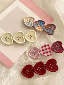 Cute Plaid Heart Decor Hair Clip, Side Bangs Hairpin Accessories For Girls,Hair Claws,Bobby Pin - Multicolor - View 10