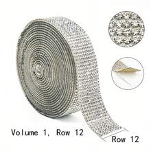 1 Roll Self-Adhesive Shiny Crystal Rhinestone Tape, Christmas Decoration Sparkling Rhinestone Stickers, DIY Car Computer Vanity Craft, Wedding Party Decoration Sticker Roll, 2mm Rhinestone Production Process (Red/Silver/Pink/Gold) - 1 Yard Silver - View 11